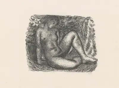 Femme nue assise sous des feuillages av Aristide Maillol