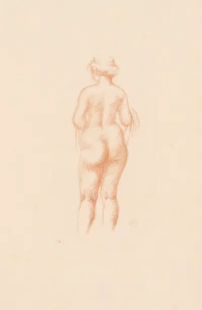 Femme nue de dos tenant une écharpe av Aristide Maillol