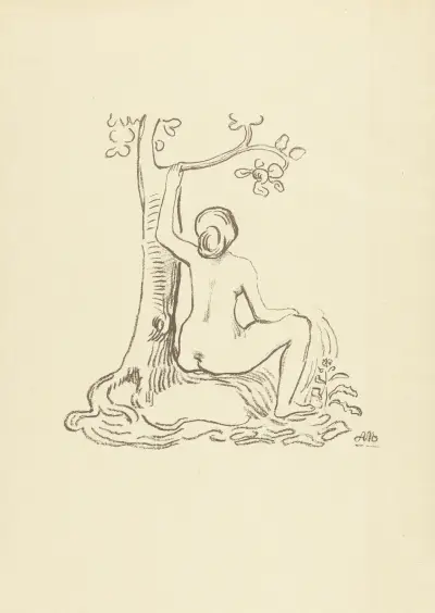 Nude woman sitting by a tree av Aristide Maillol