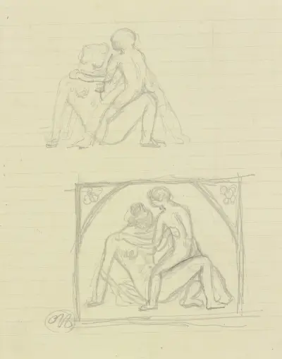 Studienblatt; Lagernder weiblicher Akt mit Kind av Aristide Maillol