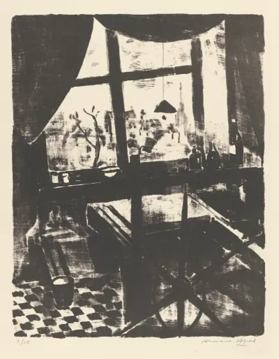 Atelier avec presse lithographique, Armand Apol
