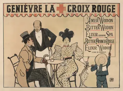 Genièvre La Croix Rouge. Amer Wodon, Bitter Wodon, Armand Rassenfosse