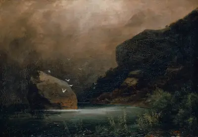 Mountain Lake With Seagulls av Arnold Böcklin