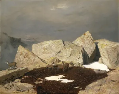 Mountain Landscape with Chamois av Arnold Böcklin