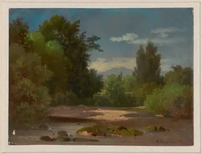 River bend overgrown with trees av Arthur Blaschnik