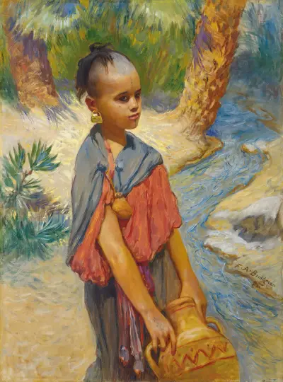 A young girl by a river av Frederick Arthur Bridgman