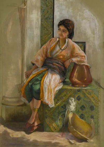 Jeune Fille À L’éventail av Frederick Arthur Bridgman
