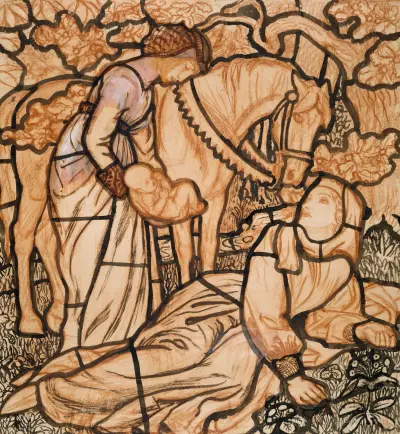 The Birth of Tristram av Arthur Hughes