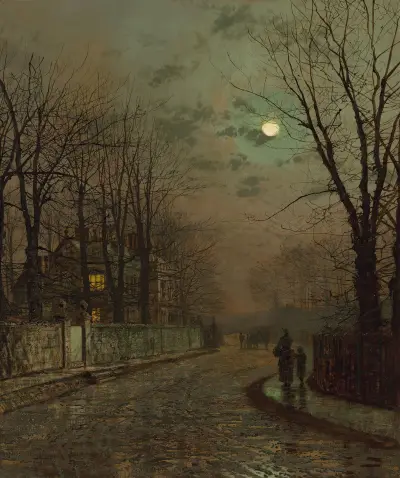 A Wet Road, Knostrop, Yorkshire, John Atkinson Grimshaw