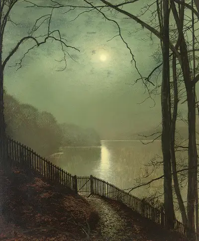 Moonlight on the lake, Roundhay Park, Leeds, John Atkinson Grimshaw