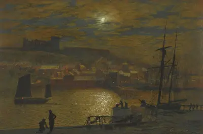 Whitby From Scotch Head, Moonlight On The Esk, John Atkinson Grimshaw