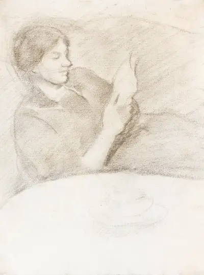 Elisabeth mit Tasse, lesend av August Macke