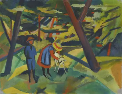 Kinder mit Ziege im Wald av August Macke