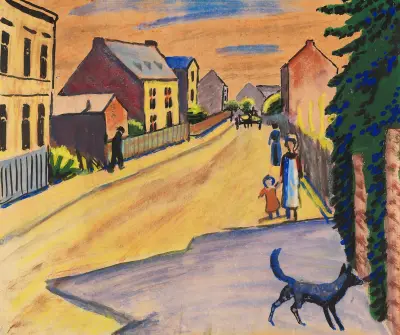 Sonnige Straße mit Hund av August Macke