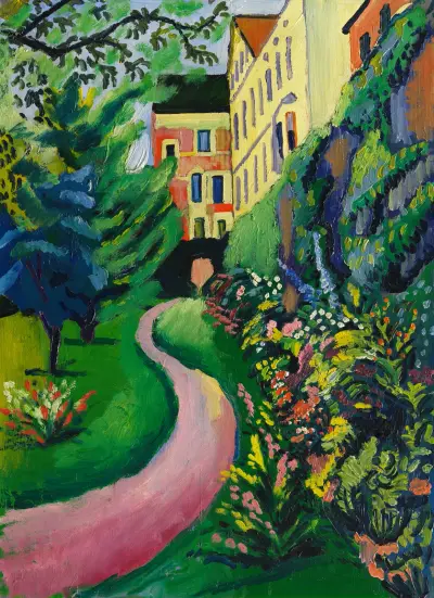 Unser Garten mit blühenden Rabatten av August Macke