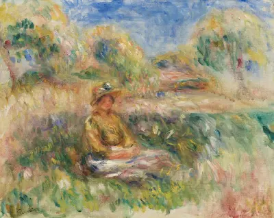 Femme assise dans un paysage av Pierre-Auguste Renoir