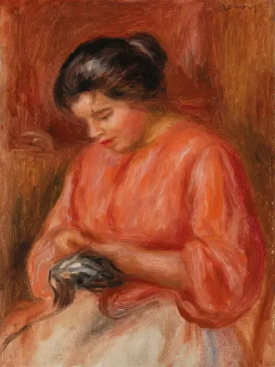 Girl Darning (Femme reprisant) av Pierre-Auguste Renoir