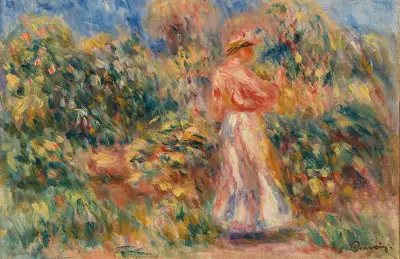 Landscape with Woman in Pink and White (Paysage avec femme en rose et blanc) av Pierre-Auguste Renoir