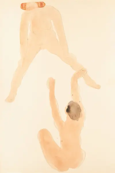 Female nude, seated, seen from rear, arms raised von Auguste Rodin