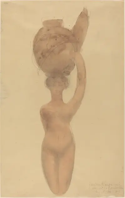 Nude Woman Carrying Vase on Head, Auguste Rodin