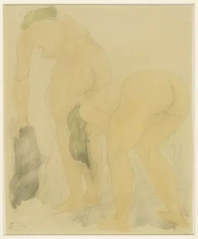 Studieblad met twee naakte vrouwen, op de rug gezien, Auguste Rodin
