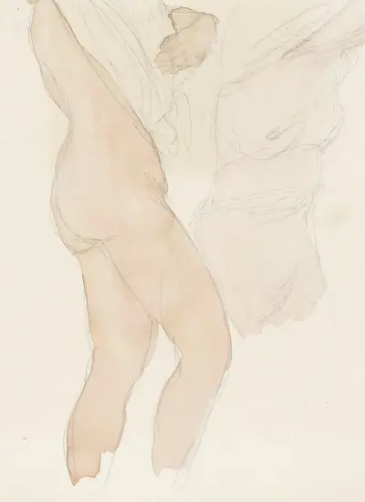 Studieblad met twee vrouwen die hun hemd uittrekken, Auguste Rodin