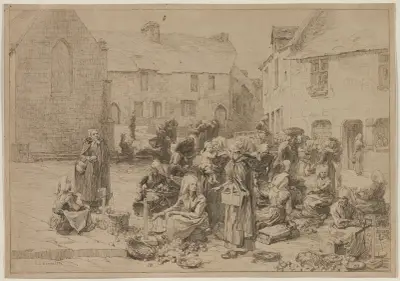 Jablečný trh v Landerneau, Léon Augustin Lhermitte