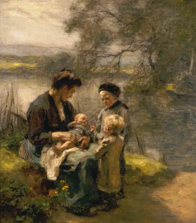 Woman with Child and Two Children av Léon Augustin Lhermitte