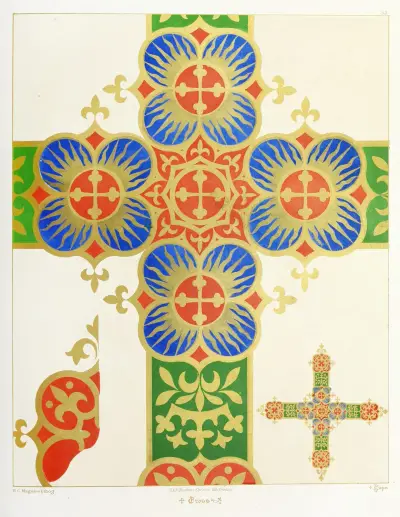 A Cross for a Frontal or Vestment, with Five Crosses, Bayonne and Crowns., Augustus Pugin