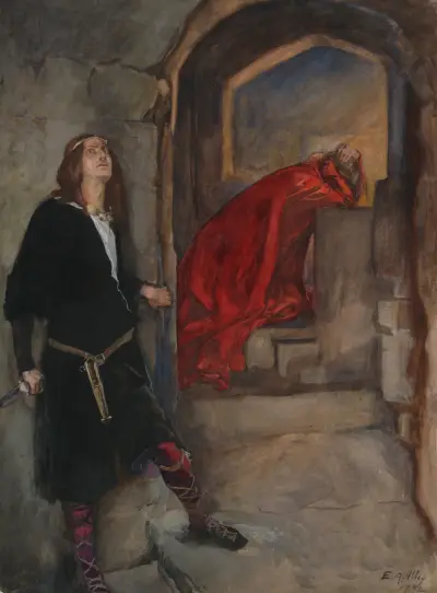 Hamlet; ‘Now I might do it pat, now he is praying’, Act III, Scene iii, Hamlet av Edwin Austin Abbey