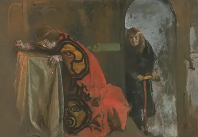 Hamlet; „Now might I do it“, 3. Akt, 3. Szene, Hamlet von Edwin Austin Abbey