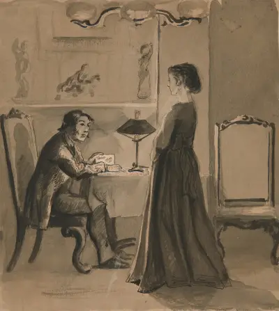 Mann und Frau in einem Innenraum von Edwin Austin Abbey