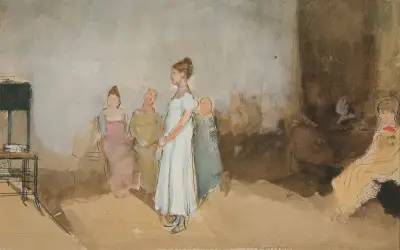 Skizze einer Frau im Innenraum von Edwin Austin Abbey