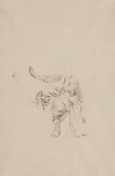 Study of a sitting Turkish woman in a dress and yashmak, Stanisław Chlebowski