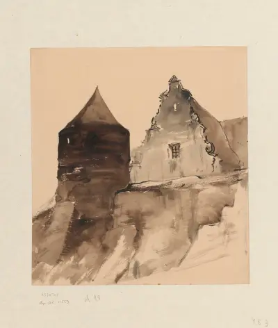 Stadtmauer mit Mauerturm und Renaissancegebäude von Stanisław Noakowski