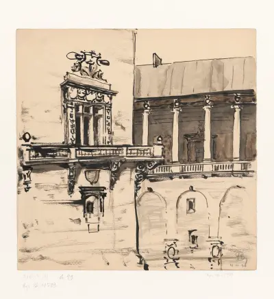 Ecke eines Palastes mit Renaissancefenster und Balkon von Stanisław Noakowski