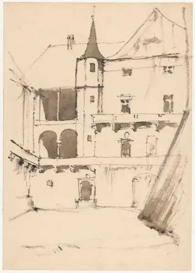 Fragment eines Schlosshofs mit Loggia von Stanisław Noakowski