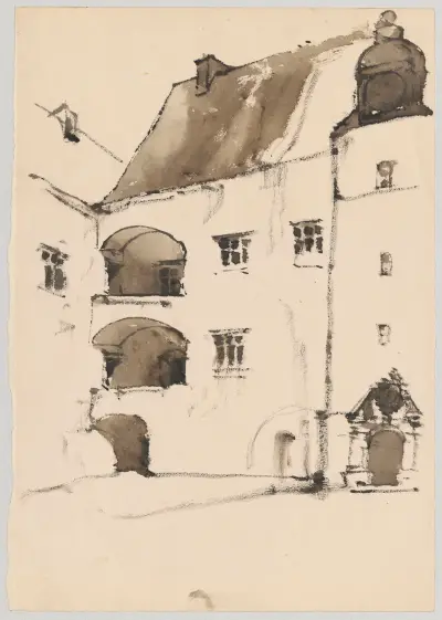 Fragment eines Schlossinnenhofs mit Portal von Stanisław Noakowski