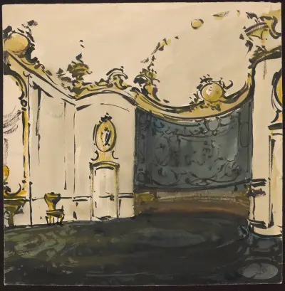 Innenraum eines Rokokosaals mit halbkreisförmiger Nische von Stanisław Noakowski