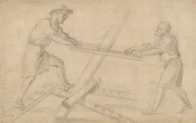 Two men sawing a plank, Baccio Bandinelli