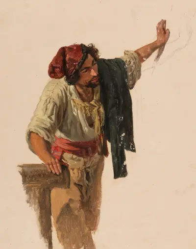 Italiener mit Kinnbart, sich mit der linken Hand abstützend av Johann Baptist Kirner