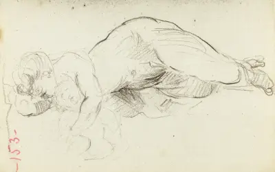 Etude de femme nue allongée avec un bébé av Jean-Baptiste Carpeaux