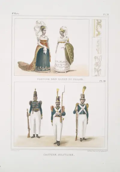 Costume des dames du palais; Costume militaire av Jean Baptiste Debret