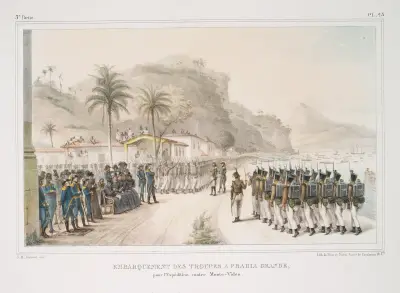 Embarquement des troupes à Prahia-Grande, pour l’expédition contre Monte-Video av Jean Baptiste Debret