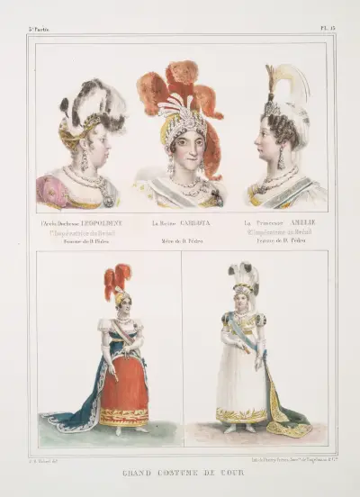 L’archi-duchesse Léopoldine, 1-e Impératrice du Brésil, femme de D. Pèdro; La reine Carlota, mère de D. Pèdro av Jean Baptiste Debret