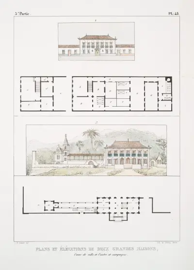 Plans et élévation de deux grandes maisons av Jean Baptiste Debret