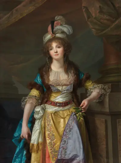 Portrait of a Lady in Turkish Fancy Dress av Jean-Baptiste Greuze