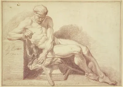 Academy study; Seated nude with a sword von Bernard Picart