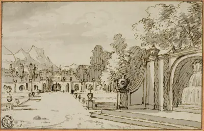 Formal Garden with Fountain in Foreground von Bernard Picart