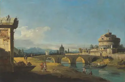 Capriccio with Roman monuments, including the Castel Sant’Angelo and Saint Peter’s, Bernardo Bellotto
